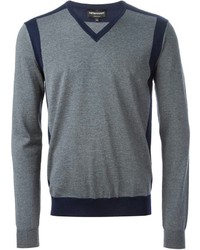 Мужской серый свитер с v-образным вырезом от Emporio Armani