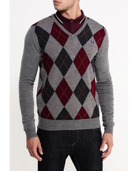Мужской серый свитер с v-образным вырезом от Fred Perry