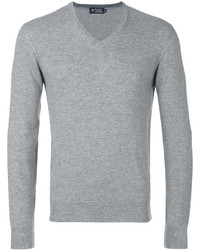Мужской серый свитер с v-образным вырезом от Hackett
