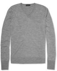 Мужской серый свитер с v-образным вырезом от John Smedley