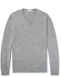 Мужской серый свитер с v-образным вырезом от John Smedley