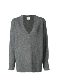 Женский серый свитер с v-образным вырезом от Le Kasha