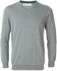 Мужской серый свитер с v-образным вырезом от Marni