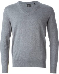 Мужской серый свитер с v-образным вырезом от Paul Smith