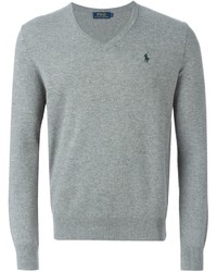 Мужской серый свитер с v-образным вырезом от Polo Ralph Lauren