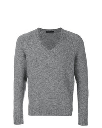 Мужской серый свитер с v-образным вырезом от Prada