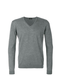 Мужской серый свитер с v-образным вырезом от Roberto Collina