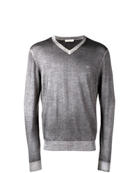 Мужской серый свитер с v-образным вырезом от Sun 68