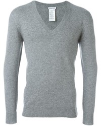 Мужской серый свитер с v-образным вырезом от Tomas Maier