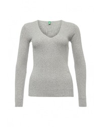 Женский серый свитер с v-образным вырезом от United Colors of Benetton