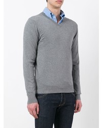 Мужской серый свитер с v-образным вырезом от Aspesi