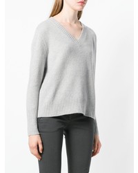 Женский серый свитер с v-образным вырезом от Zanone