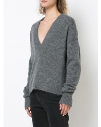 Женский серый свитер с v-образным вырезом от Tibi