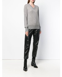 Женский серый свитер с v-образным вырезом от Helmut Lang