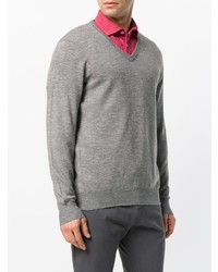Мужской серый свитер с v-образным вырезом от Drumohr