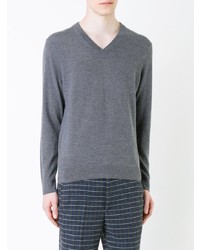 Мужской серый свитер с v-образным вырезом от Kent & Curwen