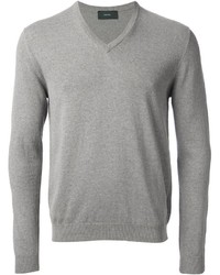 Мужской серый свитер с v-образным вырезом от Zanone