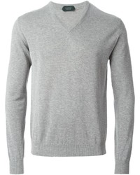 Мужской серый свитер с v-образным вырезом от Zanone