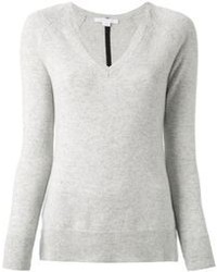 Женский серый свитер с v-образным вырезом