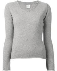 Женский серый свитер с v-образным вырезом