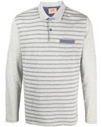 Мужской серый свитер с воротником поло в горизонтальную полоску от BOSS