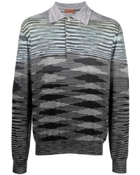 Мужской серый свитер с воротником поло в горизонтальную полоску от Missoni