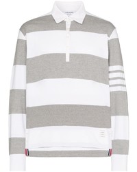 Мужской серый свитер с воротником поло в горизонтальную полоску от Thom Browne