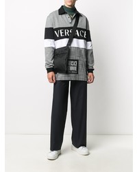 Мужской серый свитер с воротником поло с принтом от Versace