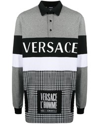 Мужской серый свитер с воротником поло с принтом от Versace