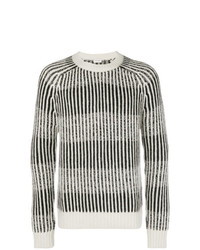 Мужской серый свитер с круглым вырезом в вертикальную полоску от Saint Laurent