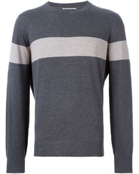 Мужской серый свитер с круглым вырезом в горизонтальную полоску от Brunello Cucinelli