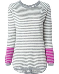 Женский серый свитер с круглым вырезом в горизонтальную полоску от Chinti and Parker