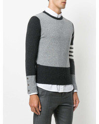 Мужской серый свитер с круглым вырезом в горизонтальную полоску от Thom Browne
