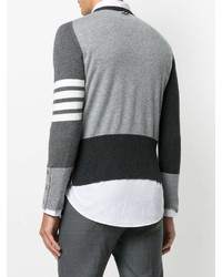 Мужской серый свитер с круглым вырезом в горизонтальную полоску от Thom Browne