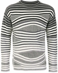 Мужской серый свитер с круглым вырезом в горизонтальную полоску от Emporio Armani