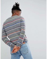 Мужской серый свитер с круглым вырезом в горизонтальную полоску от Asos