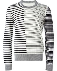 Мужской серый свитер с круглым вырезом в горизонтальную полоску от Maison Margiela