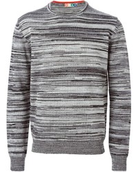 Мужской серый свитер с круглым вырезом в горизонтальную полоску от MSGM