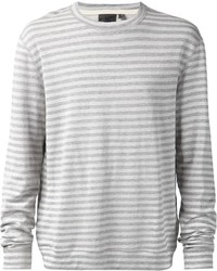 Мужской серый свитер с круглым вырезом в горизонтальную полоску от Naked & Famous Denim