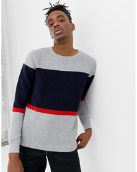 Мужской серый свитер с круглым вырезом в горизонтальную полоску от Pull&Bear
