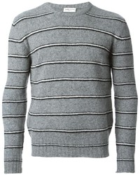 Мужской серый свитер с круглым вырезом в горизонтальную полоску от Saint Laurent