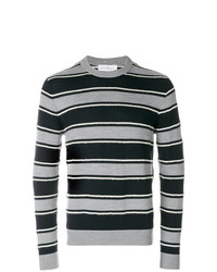 Мужской серый свитер с круглым вырезом в горизонтальную полоску от Salvatore Ferragamo