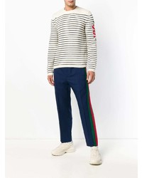 Мужской серый свитер с круглым вырезом в горизонтальную полоску от Gucci