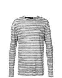 Мужской серый свитер с круглым вырезом в горизонтальную полоску от T by Alexander Wang