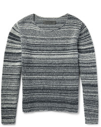 Мужской серый свитер с круглым вырезом в горизонтальную полоску от The Elder Statesman