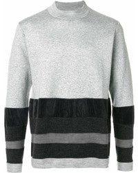 Мужской серый свитер с круглым вырезом в горизонтальную полоску от White Mountaineering