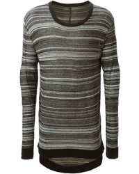 Мужской серый свитер с круглым вырезом в горизонтальную полоску