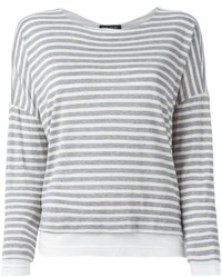 Женский серый свитер с круглым вырезом в горизонтальную полоску