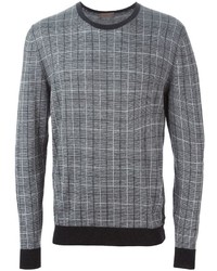 Мужской серый свитер с круглым вырезом в клетку от Etro