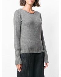 Женский серый свитер с круглым вырезом в сеточку от Roberto Collina